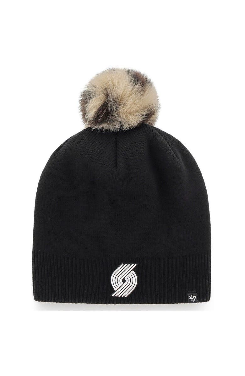 '47 Women's '47 Black Portland Trail Blazers Serengeti Knit Beanie with Pom, Main, color, 