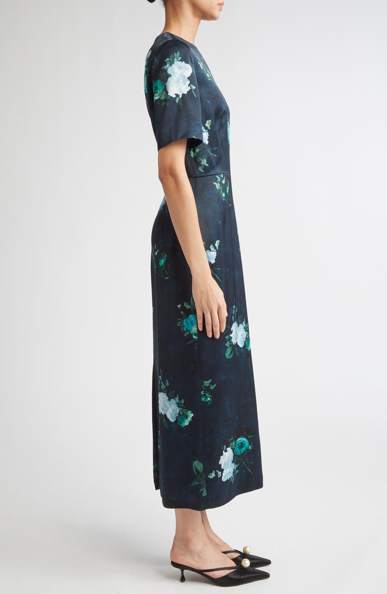 Erdem Abstract Rose Print Short Sleeve Cocktail Dress, Alternate, color, Abstract Rose Navy