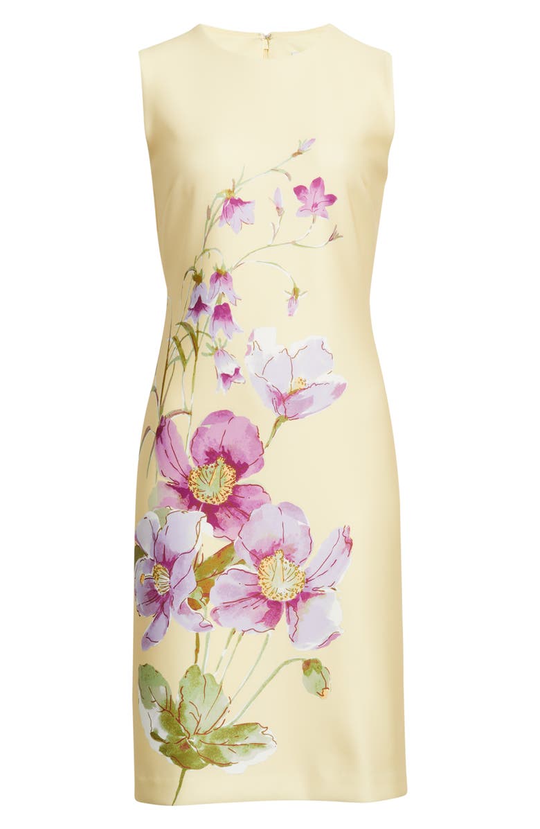 Anne Klein Floral Print Sleeveless Scuba Sheath Dress, Main, color, Daffodil Multi