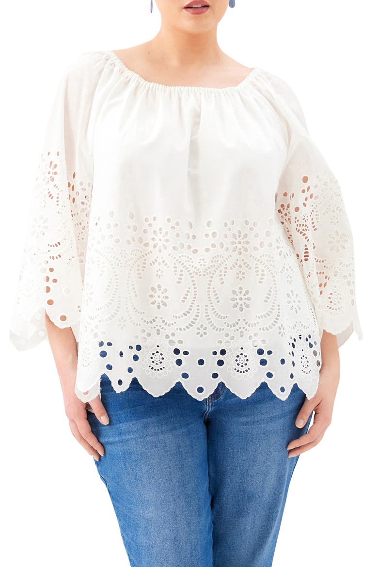 Eyelet Embroidered Peasant Top, Main, color, OFF WHITE