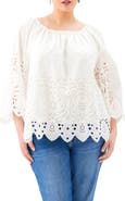 Karen Kane Eyelet Embroidered Peasant Top
