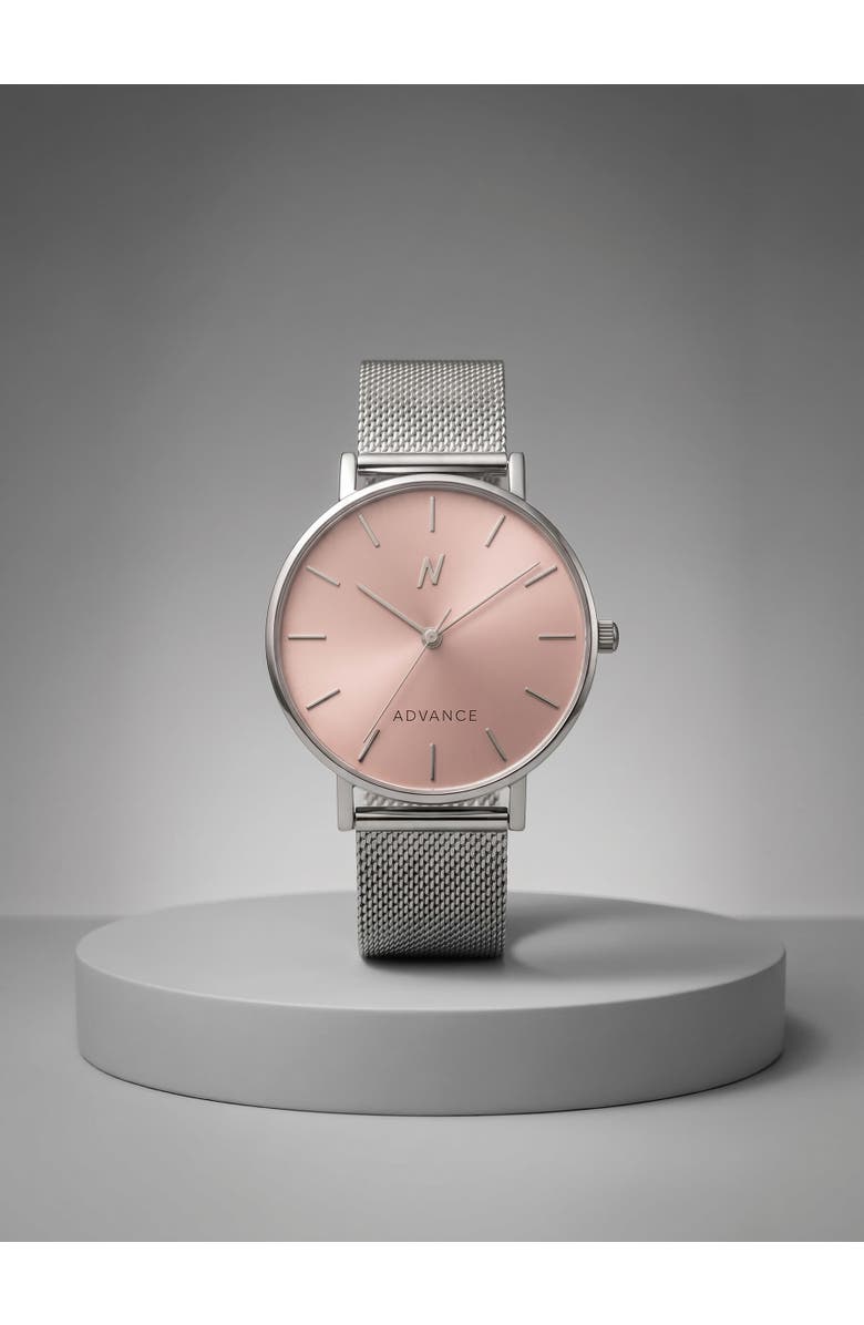 NCMPRBL Advance Clay Rose Mesh Strap Watch, 36MM, Main, color, Glaciar Silver/Muted Pink