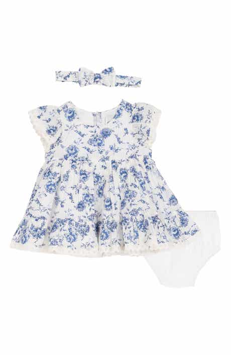 Rare Editions Floral Toile Dress, Bloomers & Headband Set