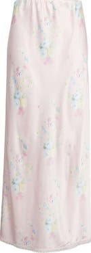 LoveShackFancy Kalo Floral Satin Maxi Skirt