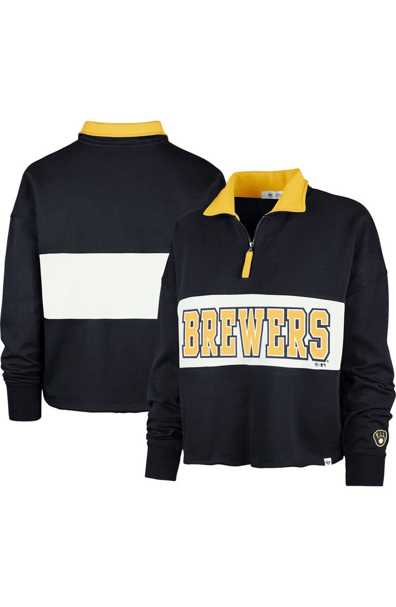 '47 Women's '47 Navy Milwaukee Brewers Remi Quarter-Zip Cropped Top, Main, color, Navy