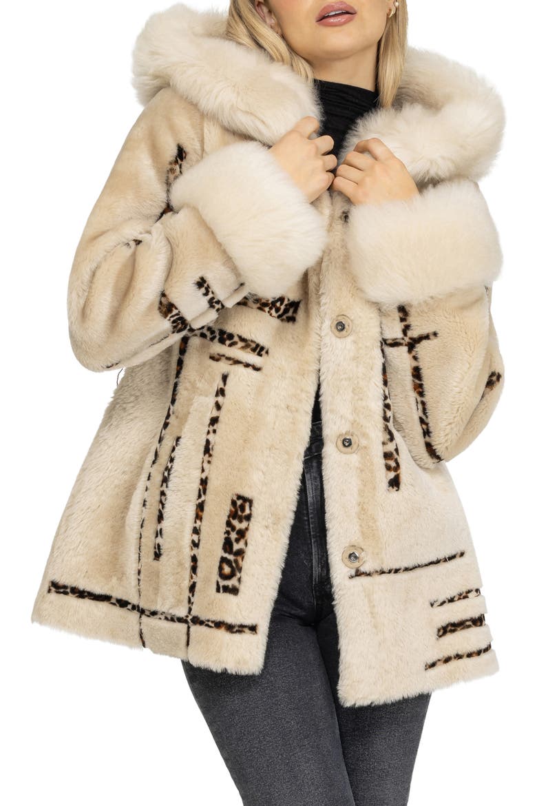 Reversible Genuine Shearling Parka with cuffs, Alternate, color, PALOMINO/LPRD INTARSIA