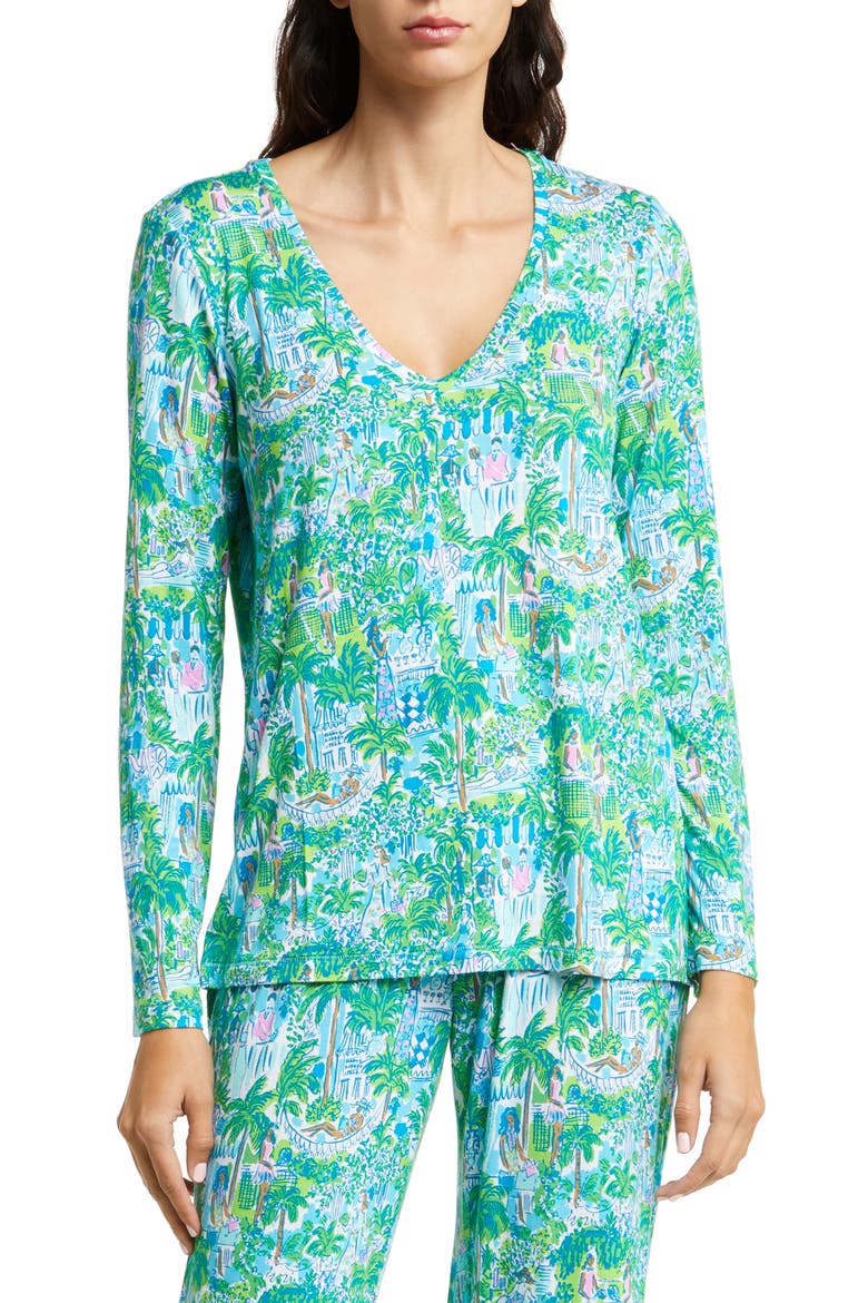 Knit Pajama Top, Main, color, SPROUT GREEN LILLY ON HOLIDAY