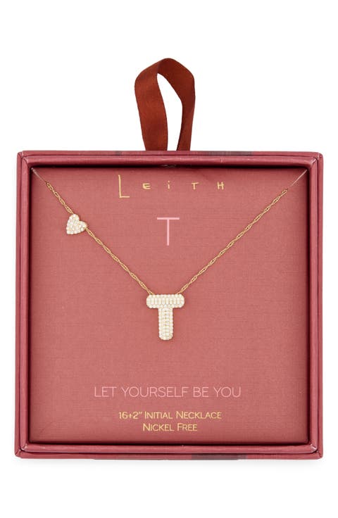 Cubic Zirconia Heart & Bubble Initial Pendant Necklace