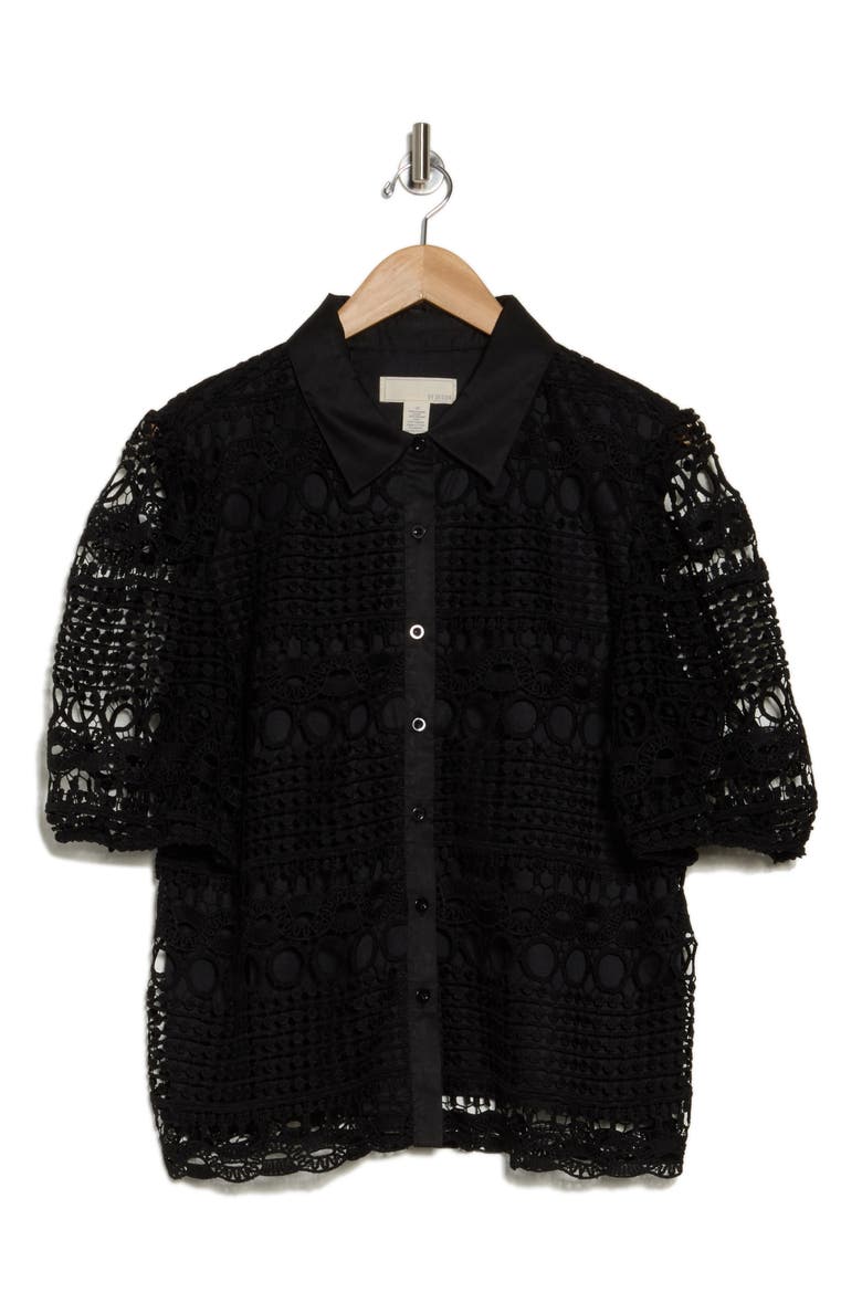 Brianna Short Sleeve Lace Top, Alternate, color, BLACK