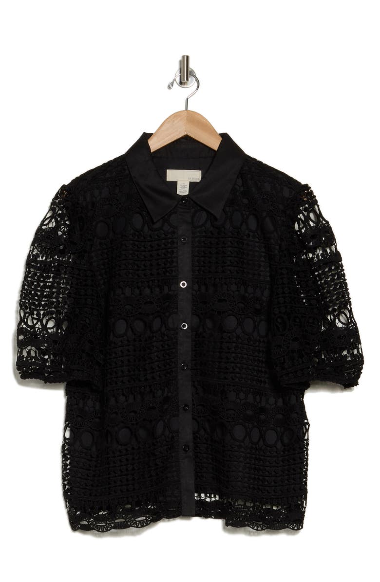 BY DESIGN Brianna Short Sleeve Lace Top, Alternate, color, Black