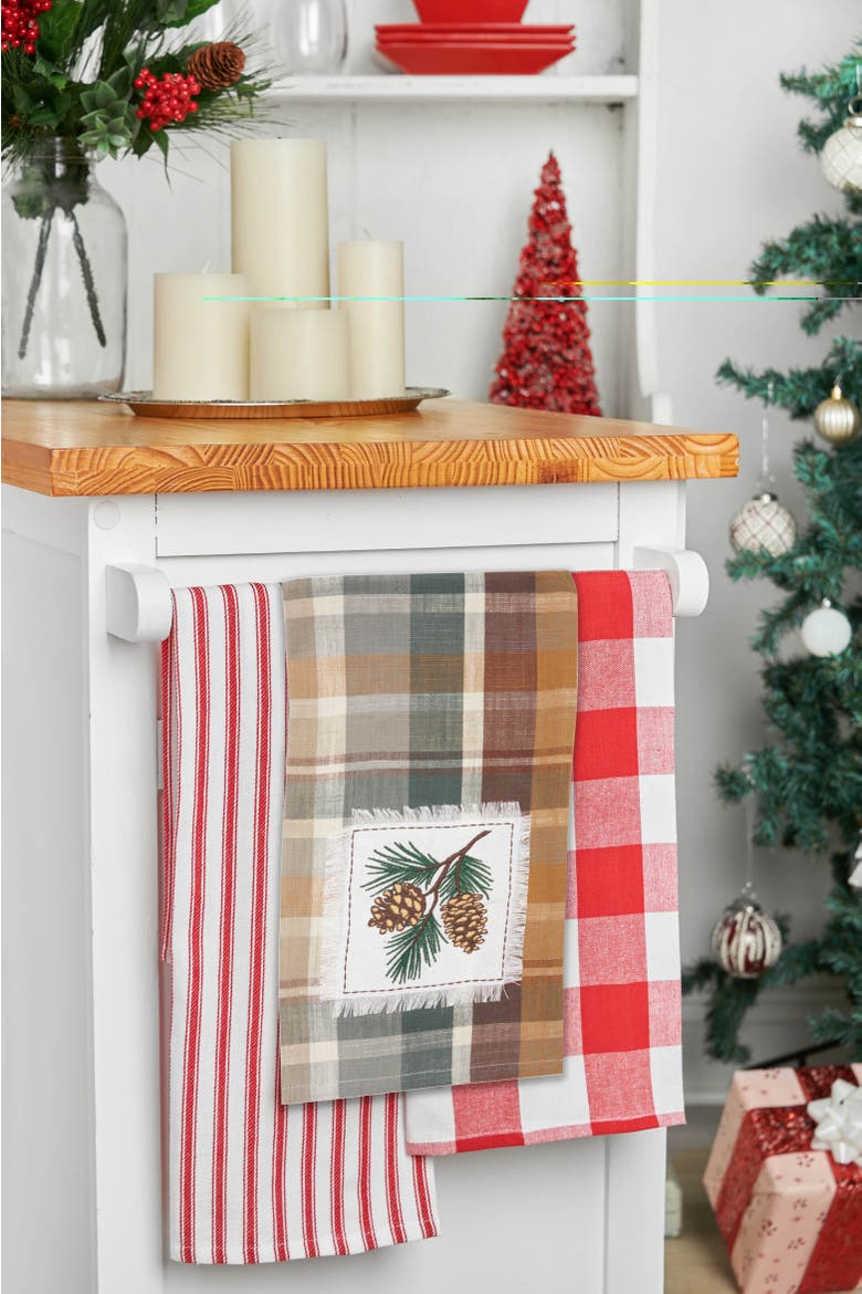 Aspen Plaid Pinecone Dishtowel, Alternate, color, White