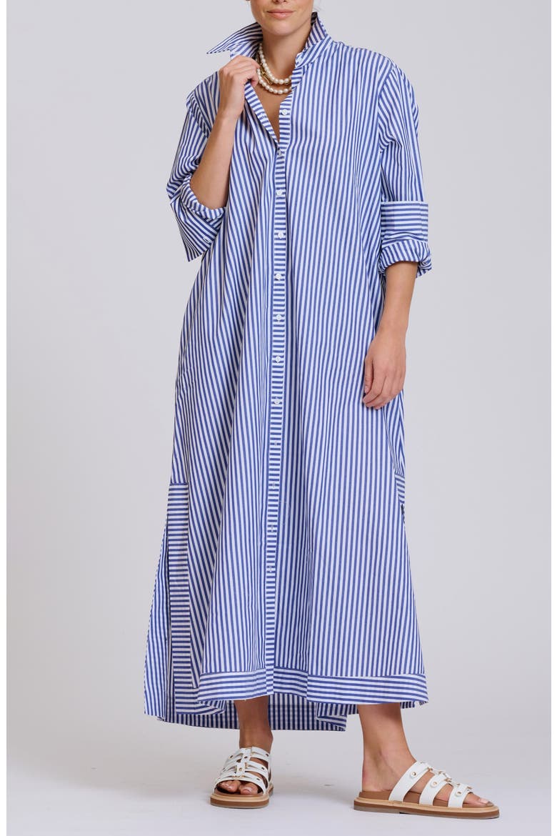 Sybil Stripe Long Sleeve Cotton Shirtdress, Main, color, MID BLUE STRIPE