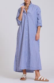 SHIRTY Sybil Stripe Long Sleeve Cotton Shirtdress
