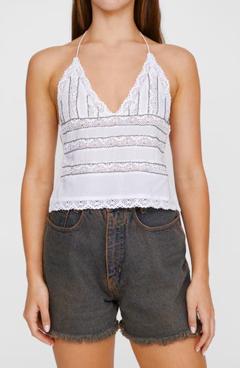 Nasty Gal Beaded Lace Trim Halter Top In White