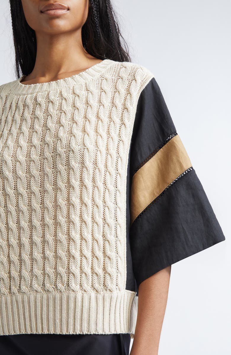 Max Mara Hybrid Linen Cable Sweater, Alternate, color, Beige