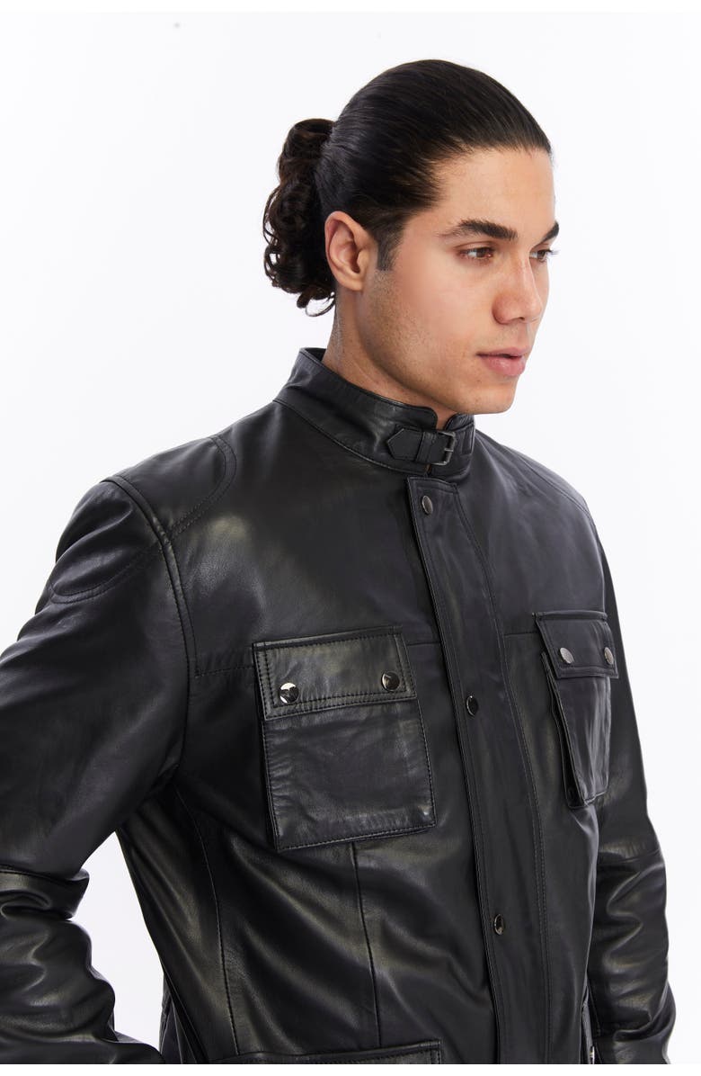 FURNIQ UK Utility Leather Jacket, Alternate, color, Black