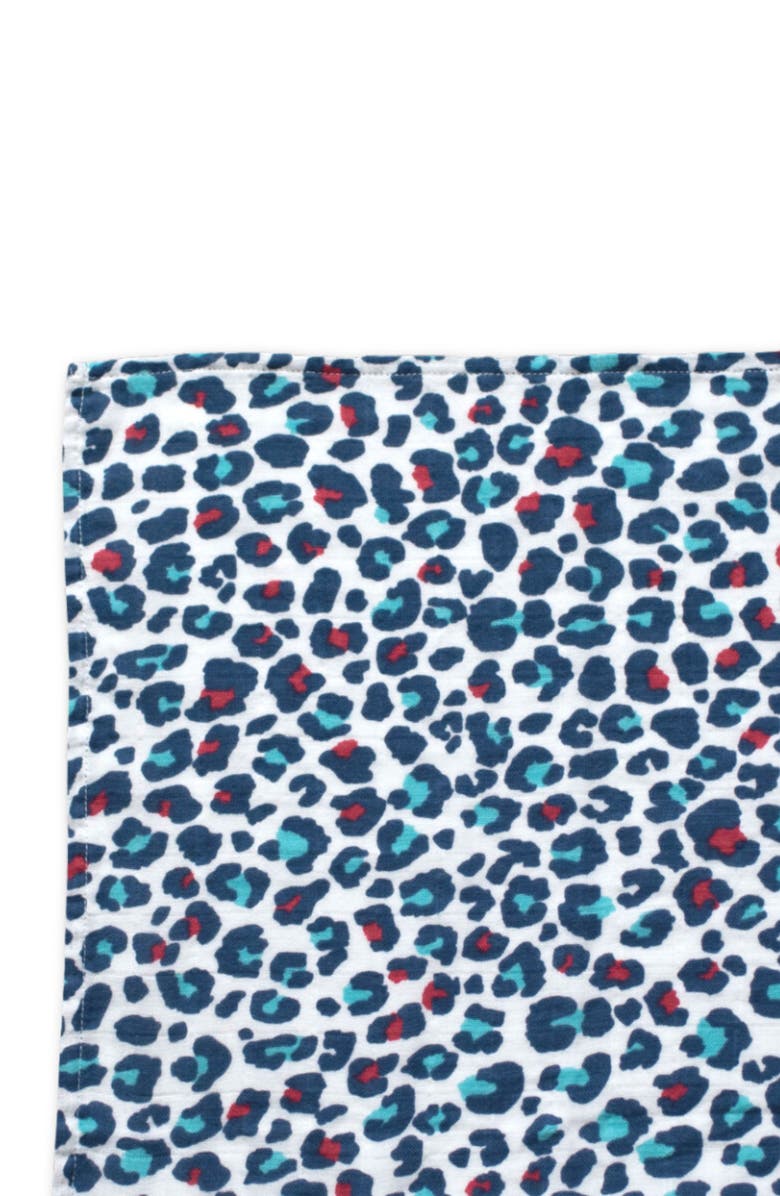 ETTA LOVES XL Blue Leopard Sensory Organic Cotton Muslin Blanket, Alternate, color, Blue Leopard Print