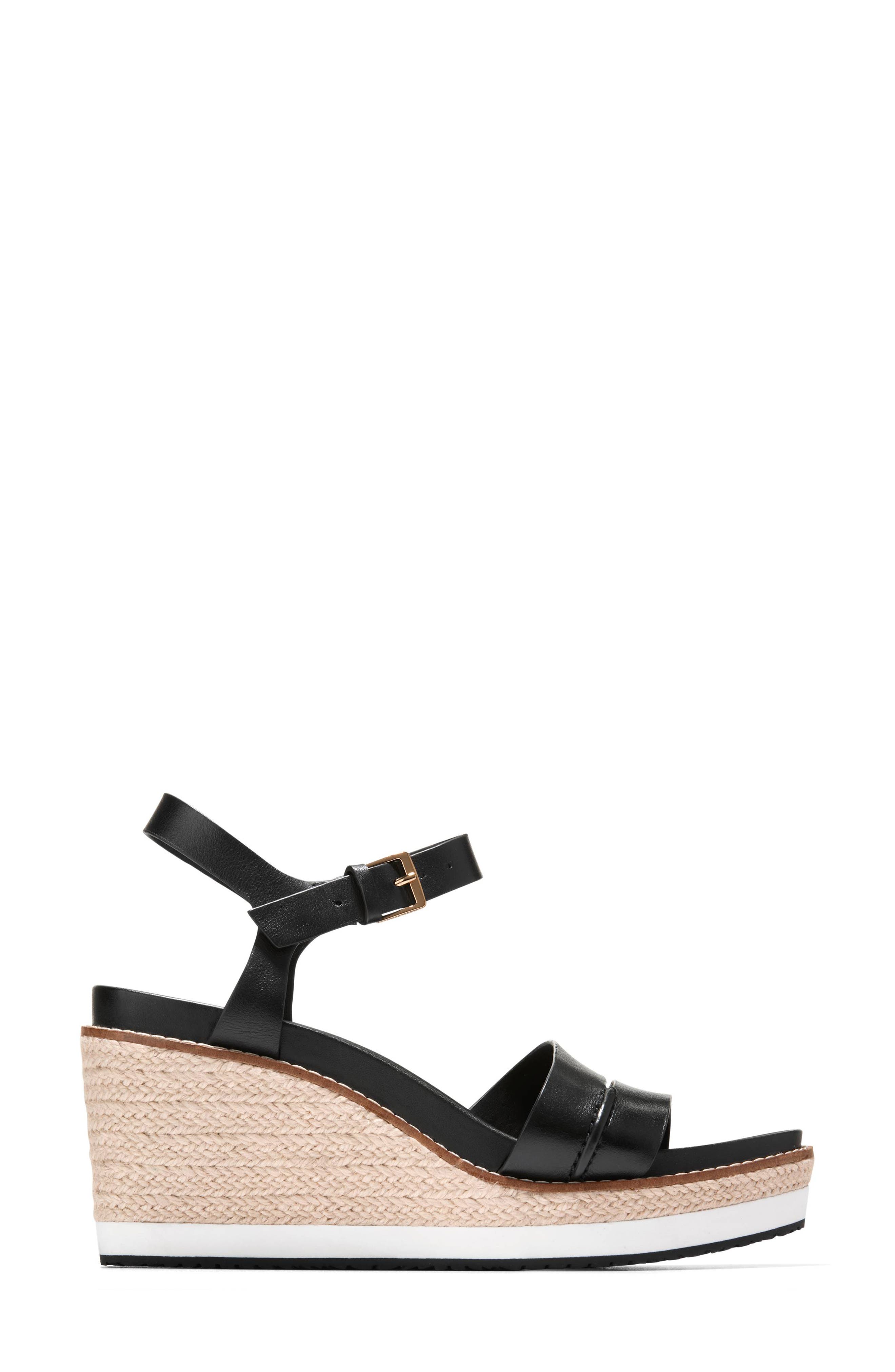 Cole Haan Ronnie Cloudfeel Espadrille Platform Wedge Sandal, Alternate, color, Black Leather/ Natural