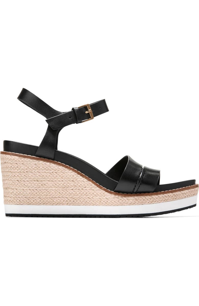 Cole Haan Ronnie Cloudfeel Espadrille Platform Wedge Sandal, Alternate, color, Black Leather/ Natural