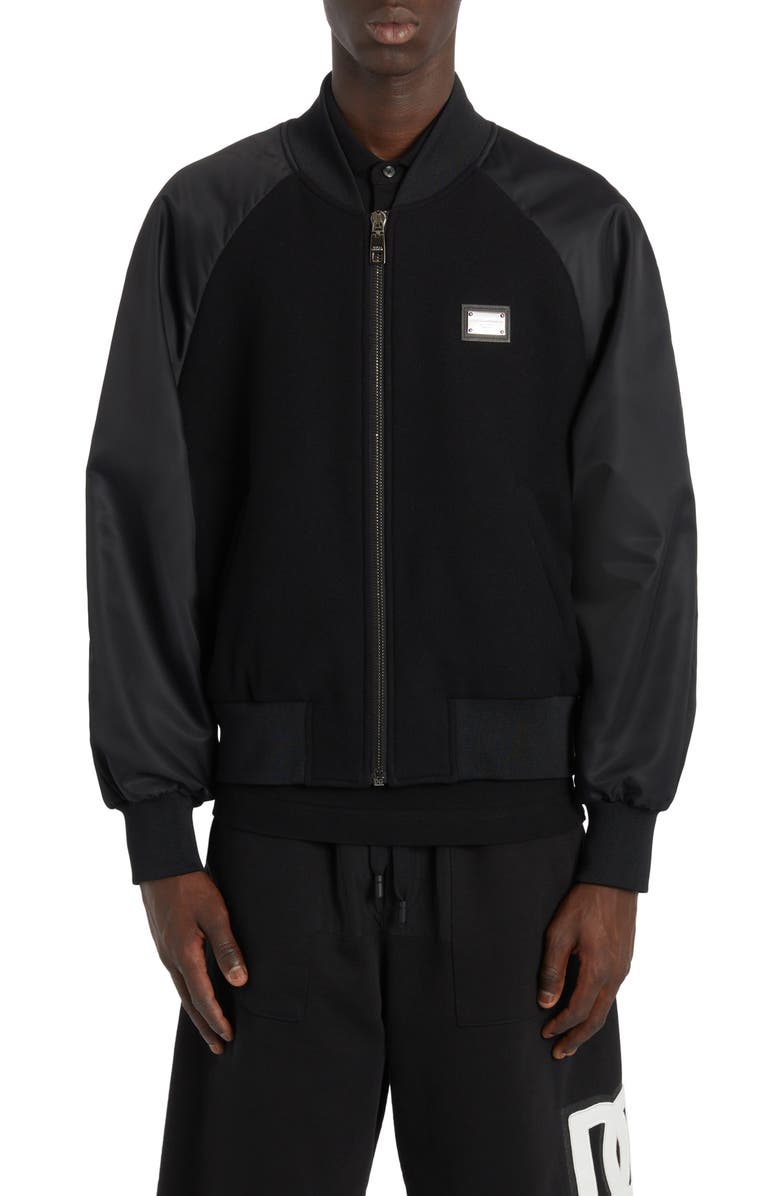 Dolce&Gabbana Mixed Media Padded Bomber Jacket, Main, color, Nero