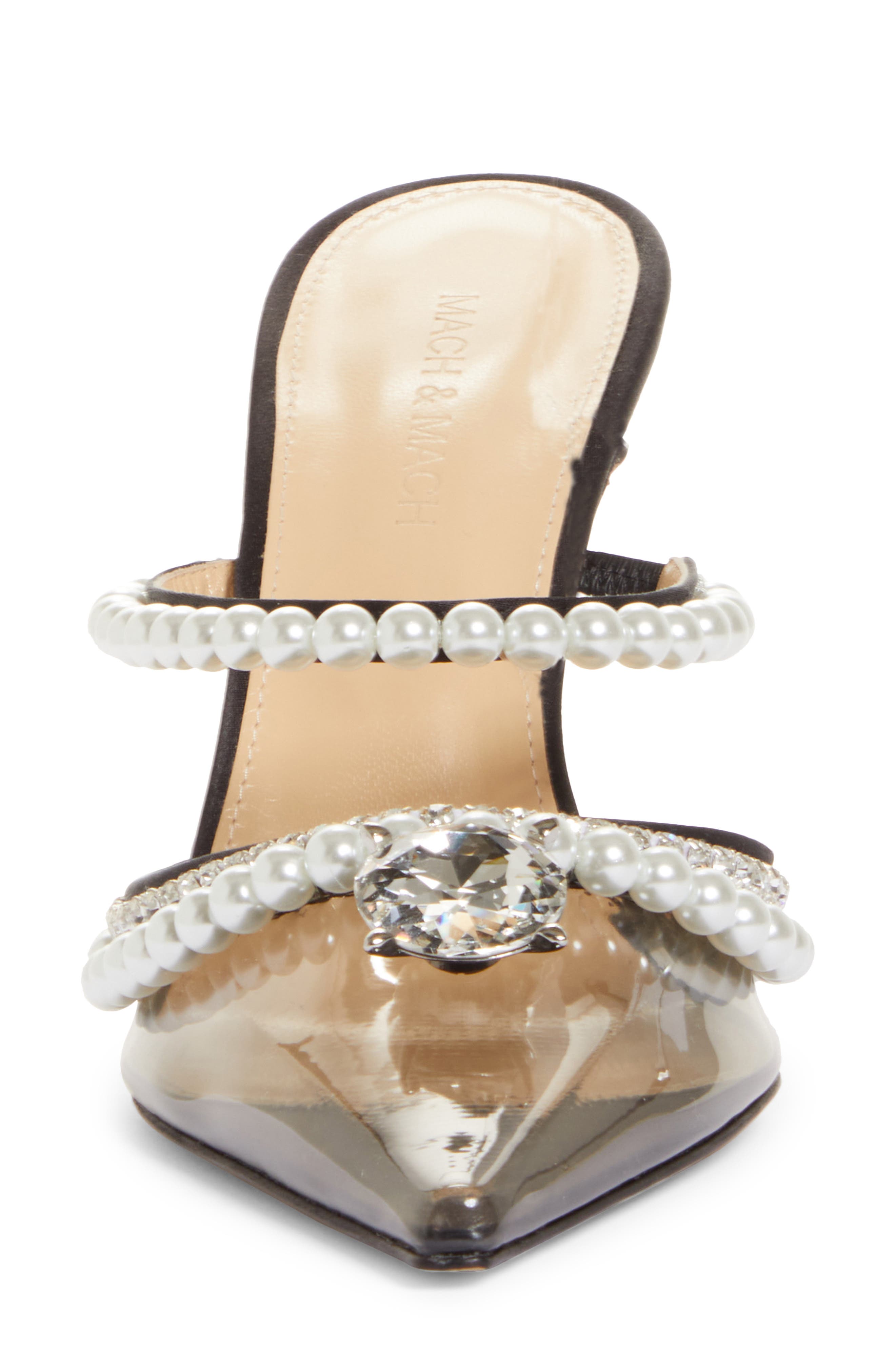 Mach & Mach Diamond of Elizabeth Imitation Pearl Pointed Toe Mule, Alternate, color, 