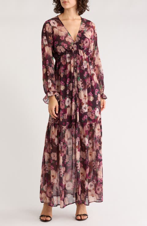 Floral Tiered Long Sleeve Chiffon Minidress