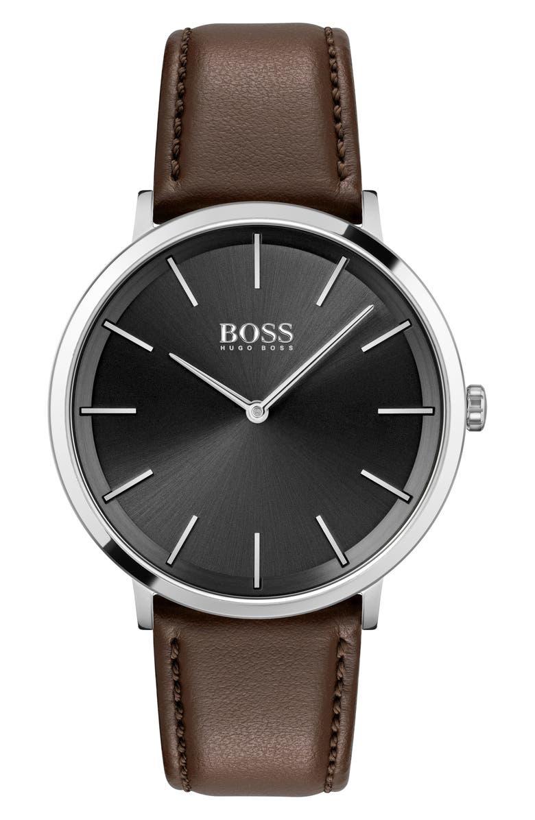 BOSS Skyliner Leather Strap Watch, 40mm, Main, color,