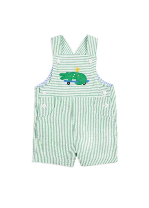 Florence Eiseman Seersucker Shortall With Skateboarding Gator In Green