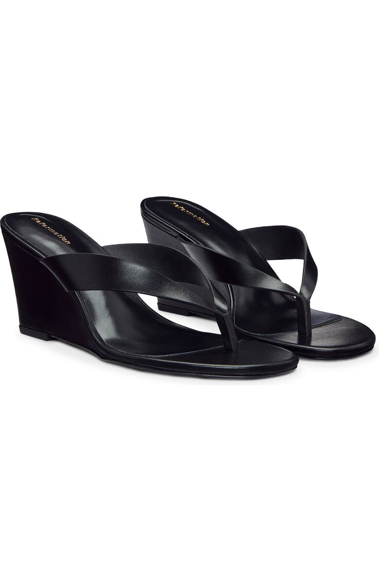 Reformation Jessie Wedge Thong Sandal, Main, color, Black Leather