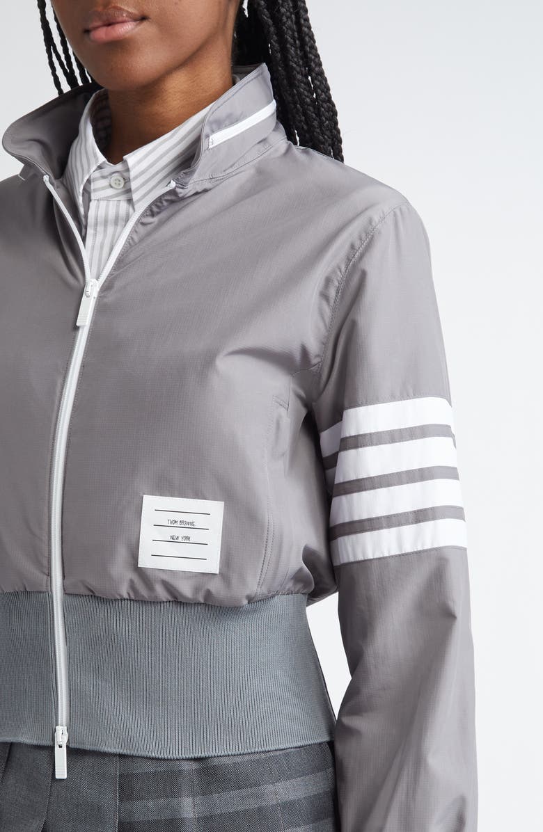 Thom Browne 4-Bar Rib Trim Crop Windbreaker, Alternate, color, 