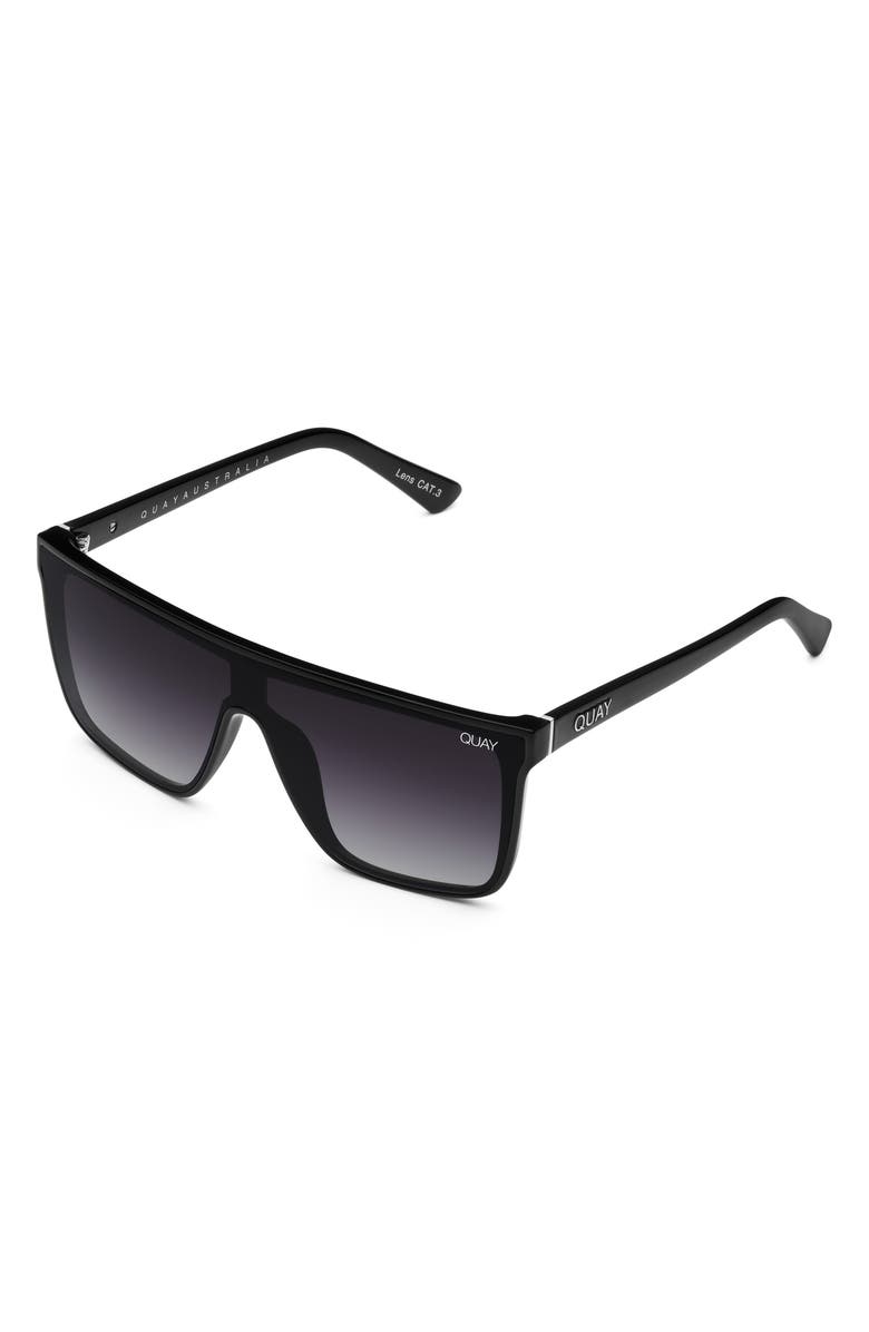 QUAY Nightfall Medium 138mm Polarized Shield Sunglasses, Alternate, color, Black / Smoke