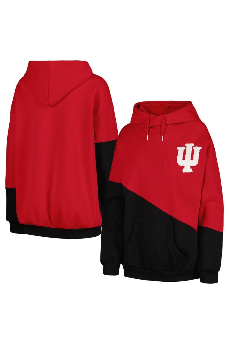 Women's Gameday Couture Crimson/Black Indiana Hoosiers Matchmaker Diagonal Cowl Pullover Hoodie, Main, color, Crimson