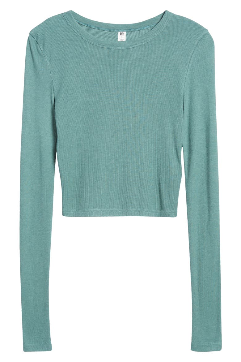 Rib Long Sleeve Crop Top, Alternate, color, GREEN PINE