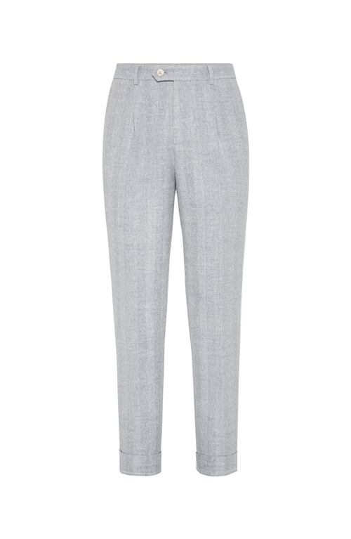 Brunello Cucinelli Wool And Cotton Trousers With Cuffs In Light Grey