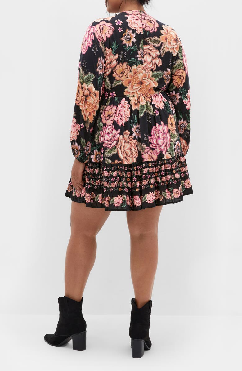 City Chic The Divine Border Print Long Sleeve Minidress, Alternate, color, Floral Print