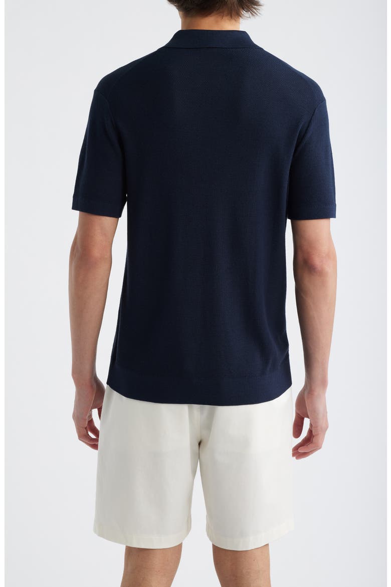 Silk & Cotton Piqué Polo Sweater, Alternate, color, NOCTURNE NAVY
