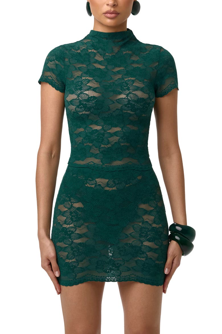Short Sleeve Lace Crop Top, Alternate, color, PINE GREEN