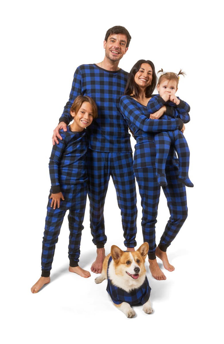 Leveret Kids Two-Piece Cotton Matching Family Holiday Pajamas, Christmas Plaid, Alternate, color, Plaid Black & Navy