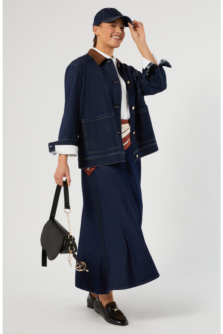 Contrast Collar Denim Jacket, Alternate, color, MIDNIGHT BLUE