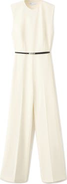 MANGO Open Back Belted Wide Leg Jumpsuit