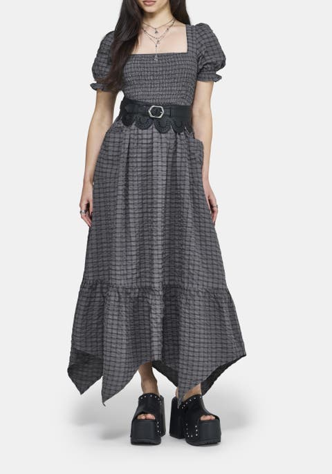 Nimira Check Handkerchief Hem Midi Dress