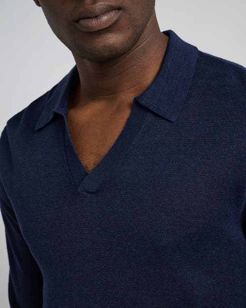 Onia Linen Sweater Long Sleeve Johnny Polo In Deep Navy
