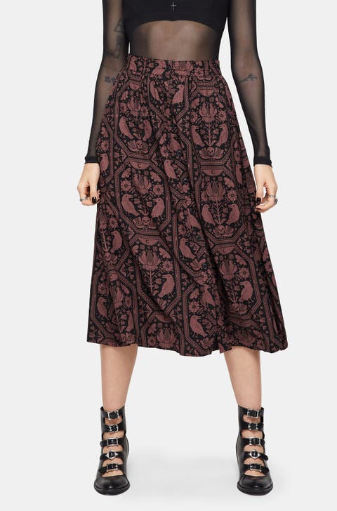 Annabel Raven Print Button Down Skirt