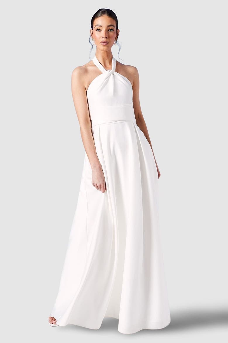 Satin Halterneck Wedding Dress, Main, color, Ivory