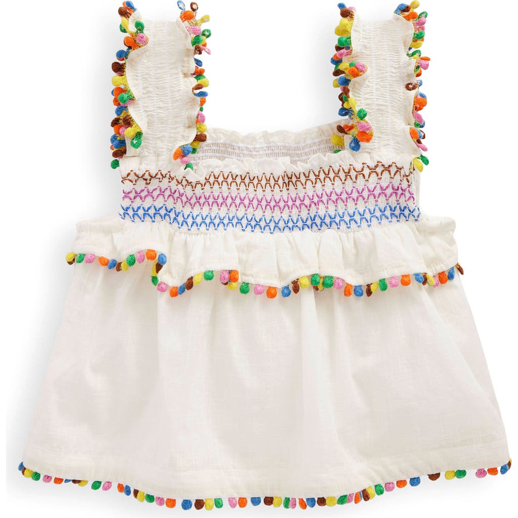 Mini Boden Kids' Pompom Accent Smocked Cotton Tank