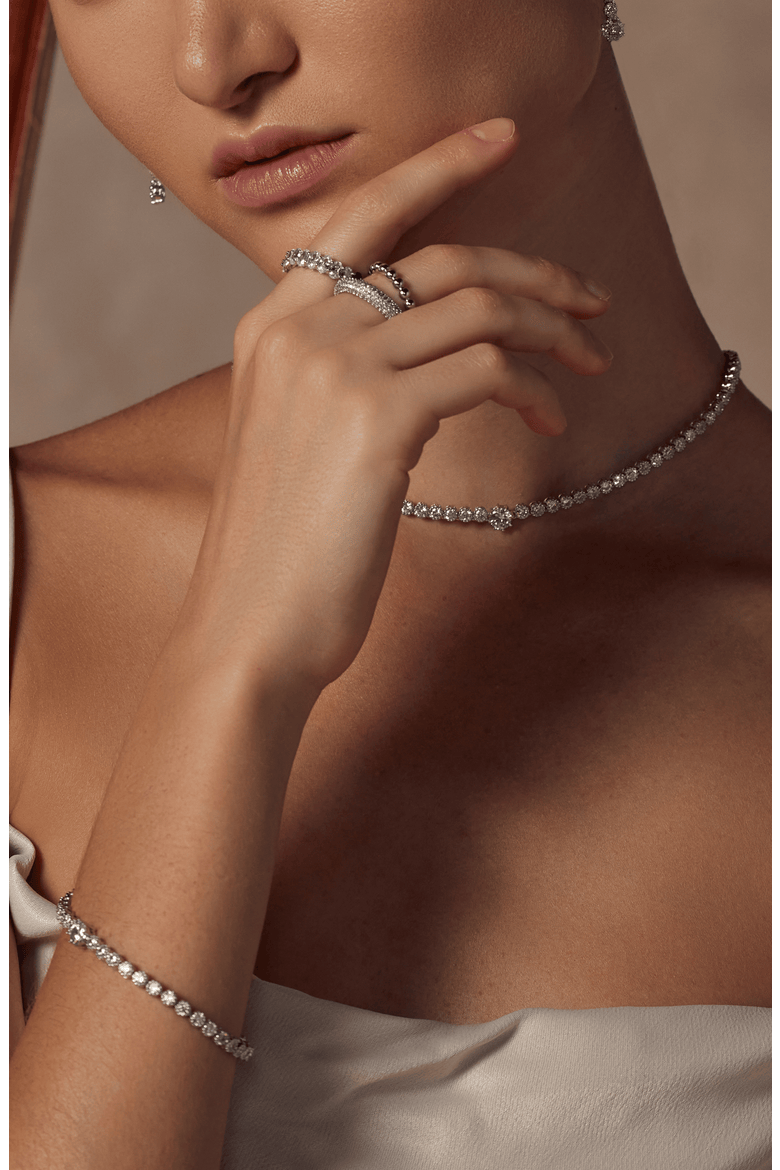 Celeste Tennis Necklace & Bracelet Set Gift Idea, Alternate, color, Silver