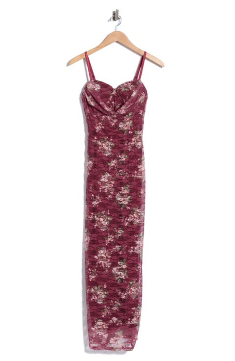 Floral Lace Cowl Neck Bustier Midi Dress