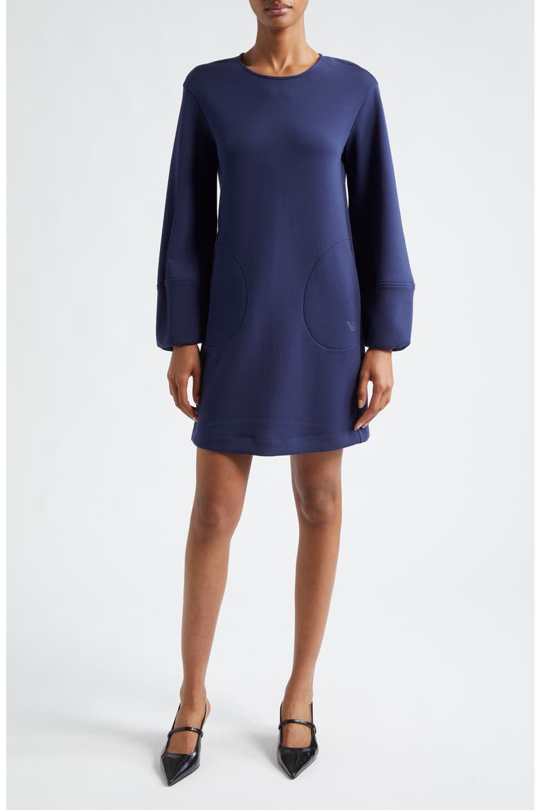 Long Sleeve Cotton Blend Double Jersey Dress, Main, color, SOLID DARK BLUE