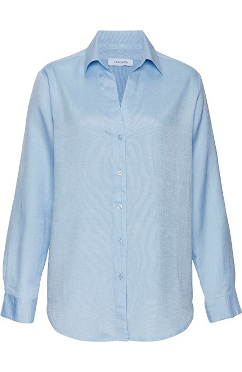 LASCANA Women's Button Down Blouse, Alternate, color, Blue