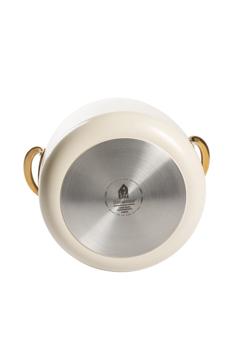 8 Quart Stock Pot with Lid, PFAS-Free Ceramic Nonstick Dutch Oven, Heavy Duty Aluminum, Alternate, color, Linen White with Gold Handle